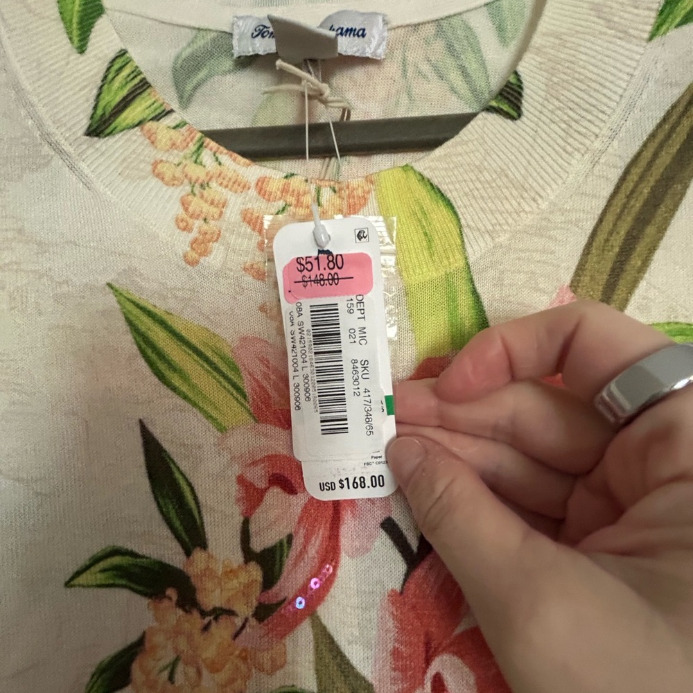Tommy Bahama Floral Top in Cream and Green - Picture 6 of 8